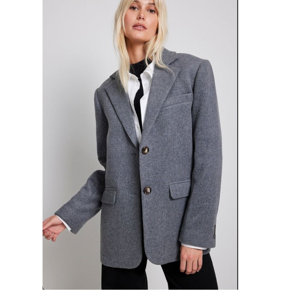 🌿 NA-KD Fashion Oversized Wool-Blend Blazer/ Coat in Heather Gray, EU 36, US M